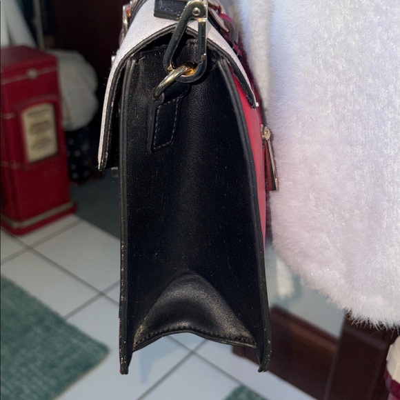 Aldo Color block satchel shoulder/cross body bag vegan leather red white black - Picture 6 of 16